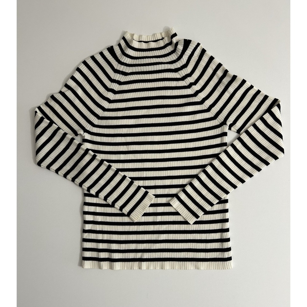 Nine West Black &‎ White Ribbed Stripe Top – Women's XL